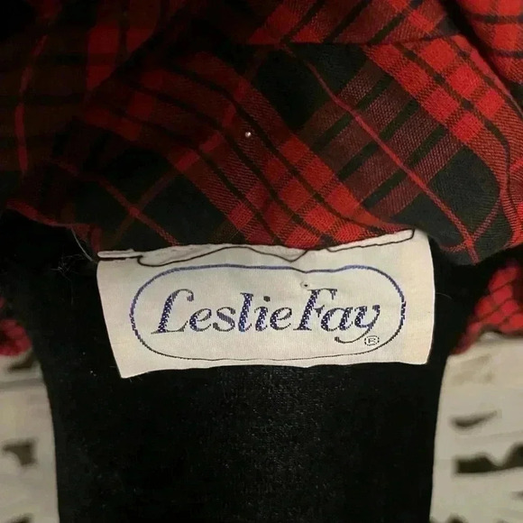 VINTAGE LESLIE FAY EXTRAORDINARY RED PLAID FIT FLARE LONG SLEEVE MIDI DRESS L - Picture 12 of 13